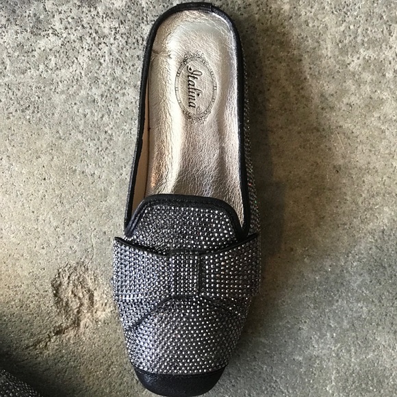 1 Left! Italina Black Rhinestone Slide Flat Mule - Picture 4 of 8